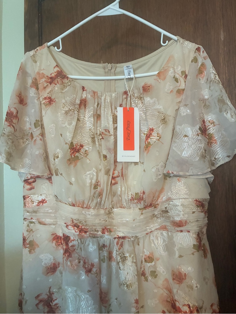 Ever Pretty Cream Floral Maxi Dress with Rust Pink Accents